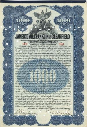 Jamestown, Franklin and Clearfield Railroad Co. - $1,000 Bond