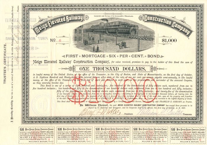 Meigs Elevated Railway Construction Co. - $1,000 - Bond