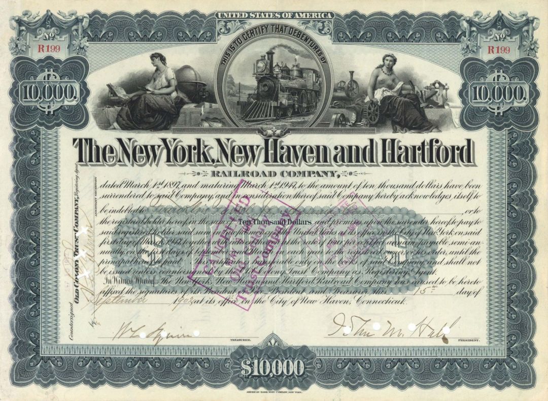 New York, New Haven and Hartford Railroad Co. - 1902 dated $10,000 Railway Bond