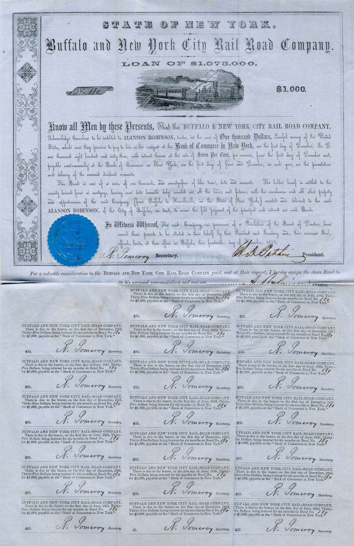 Buffalo and New York City Rail Road Co. - $1,000 - Bond