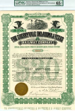 Cherryvale Oklahoma and Texas Railway Company - $20 - Bond
