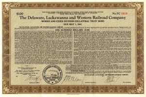 Delaware, Lackawanna and Western Railroad Co. - $100 Bond (Uncanceled)