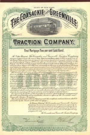 Coxsackie and Greenville Traction Co. - $1,000 Bond (Uncanceled)