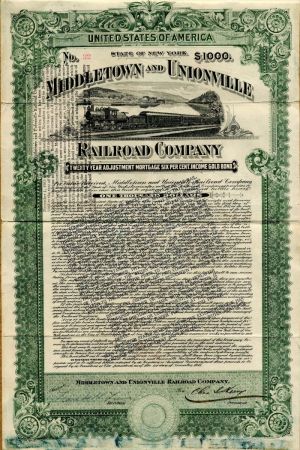 Middletown and Unionville Railroad Co. - $1,000 Bond