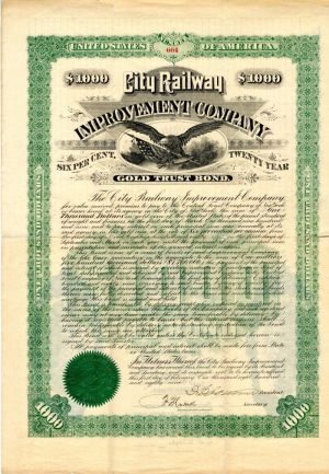 City Railway Improvement Co. - $1,000 Bond