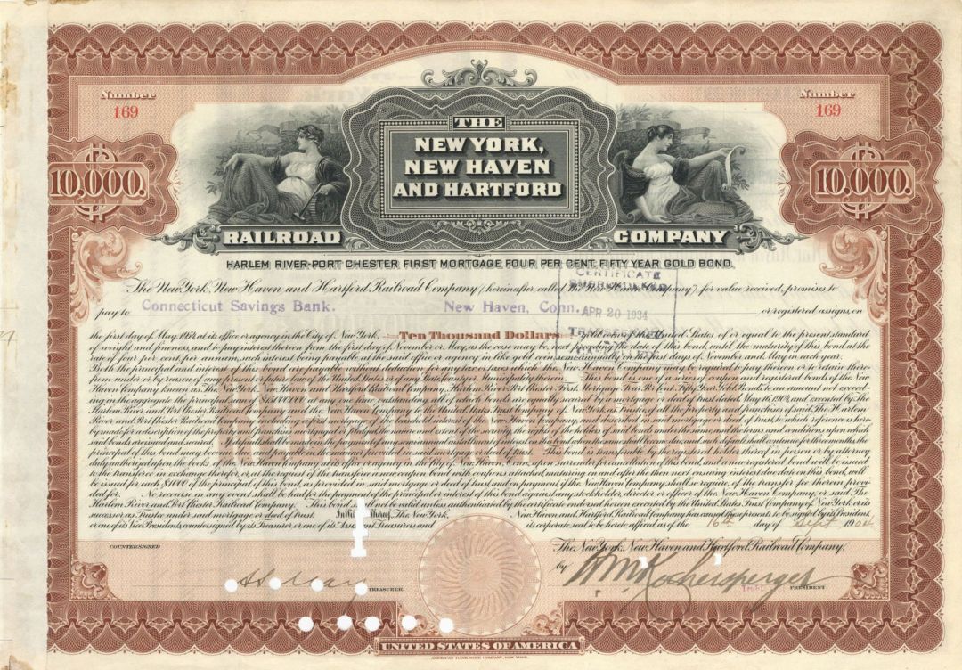 New York, New Haven and Hartford Railroad Co. - $10,000 Bond