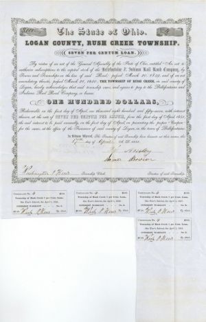 Bellefontaine and Indiana Rail Road Co. - $100 Bond