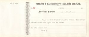 Vermont and Massachusetts Railroad Company - $1,000 Bond Receipt