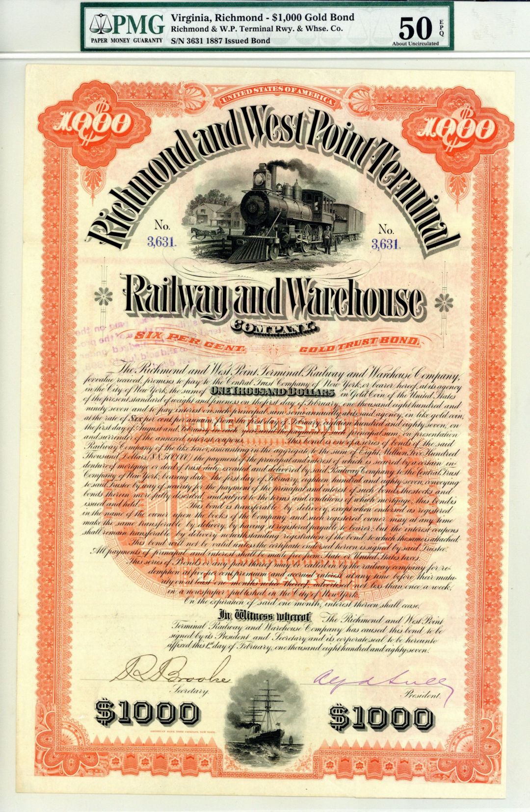 Richmond and West Point Terminal Railway and Warehouse Co. - $1,000 Railroad Gold Bond