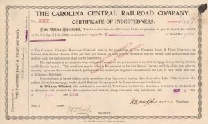 Carolina Central Railroad Company - $1,000 Bond
