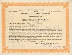 Chicago Railways Co. - Certificate of Deposit