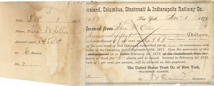 Cleveland, Columbus, Cincinnati and Indianapolis Railway Co. - $150 Bond