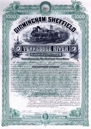 Birmingham Sheffield and Tennessee River Railway Co. - $1,000 Bond