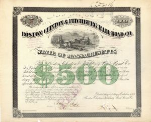 Boston Clinton and Fitchburg Rail-Road Co. - $500 Bond