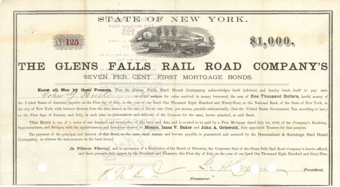 Glens Falls Rail Road Co.'s - $1,000 Bond