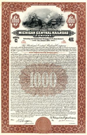 Michigan Central Railroad Company - $1,000 Bond