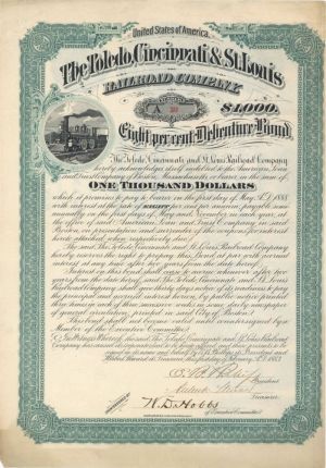 Toledo, Cincinnati and St. Louis Railroad Company - $1,000 Bond