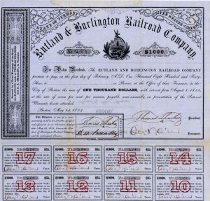 Rutland and Burlington Railroad Co. - $1,000 Bond