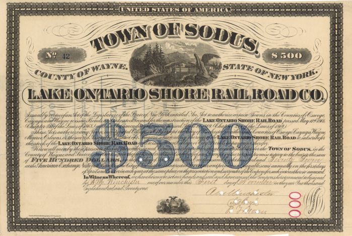 Lake Ontario Shore Rail Road Co.  -  $500 or 100 Bond