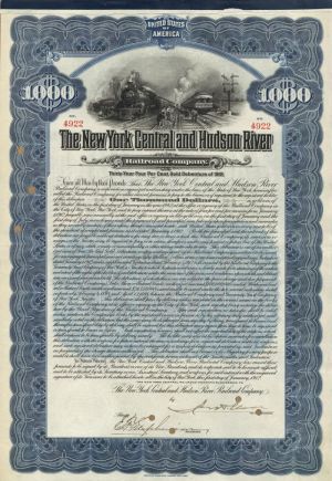 New York Central and Hudson Railroad Co.  -  $1,000 Bond