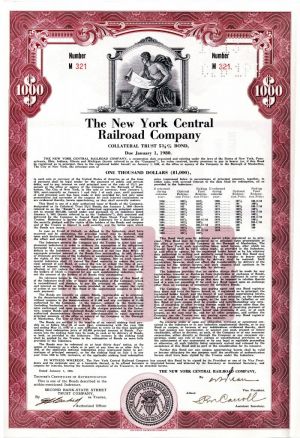 New York Central Railroad Co.  -  $1,000, 500 or 100 Bond