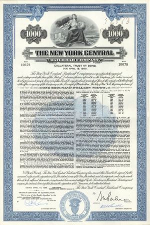 New York Central Railroad Co.  -  $1,000 or $500 Bond