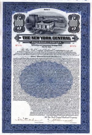 New York Central Railroad Co.  -  $1,000  Bond