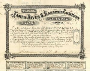 James River and Kanawha Co. - $100 Bond
