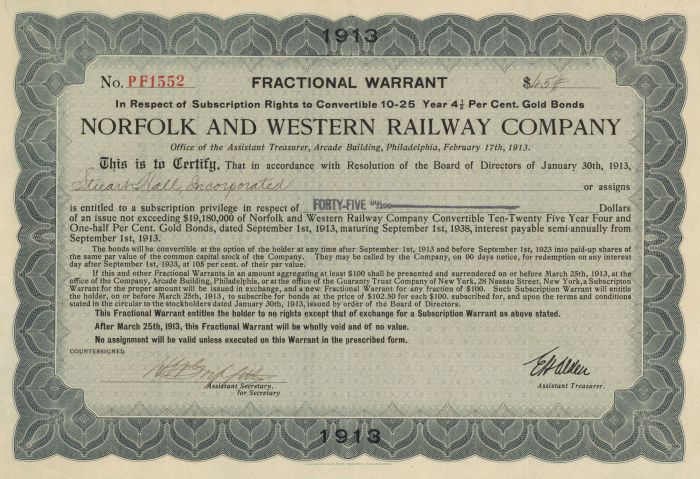 Norfolk and Western Railway Co.  - $45 Bond