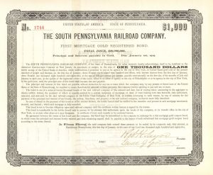 South Pennsylvania Railroad Co. - $1,000 1885 dated Railway Gold Bond