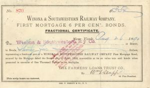 Winona and Southwestern Railway Co.  - $35 or $100 Bond
