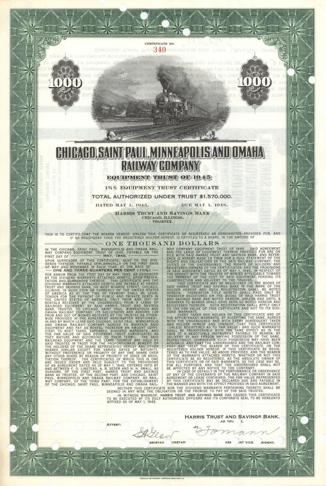 Chicago, Saint Paul, Minneapolis and Omaha Railway Co. - $1,000 Bond