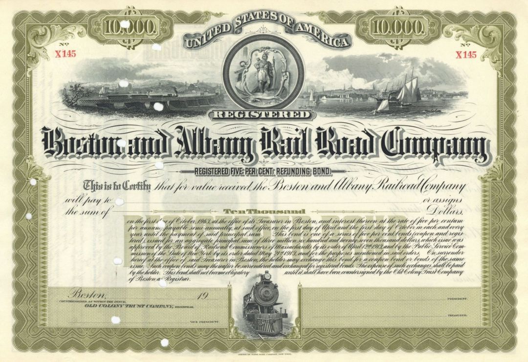 Boston and Albany Rail Road Co. - Unissued $10,000 Bond