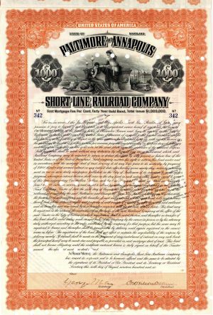Baltimore and Annapolis Short Line Railroad Co. - 1906 $1,000 Railroad Bond