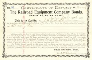 Railroad Equipment Company Bonds - 1899 $500 Railroad Bond