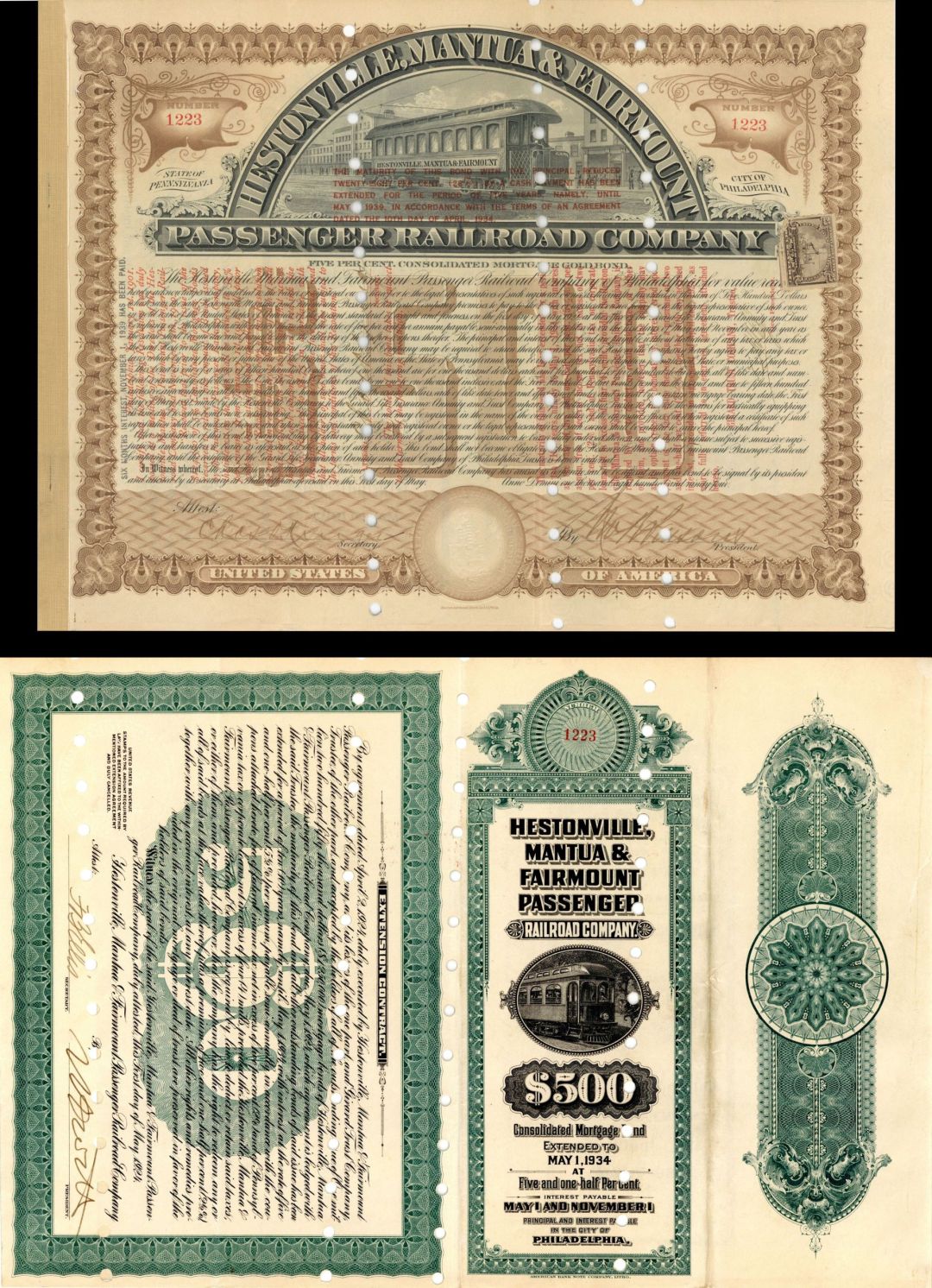 Hestonville, Mantua and Fairmount Passenger Railroad Co. - 1894 $500 Railroad Bond