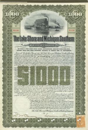 Lake Shore and Michigan Southern Railway Co. - 1903 $1,000 Railroad Bond