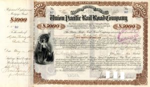 Union Pacific Rail Road Co. - 1888 dated $5,000 Bond