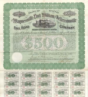 Waynesville, Fort William and Jeffersonville Railroad Co. - 1877 dated $500 Railroad Bond