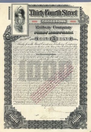 Thirty-Fourth Street Crosstown Railway Co. - 1896 dated $1,000 Bond