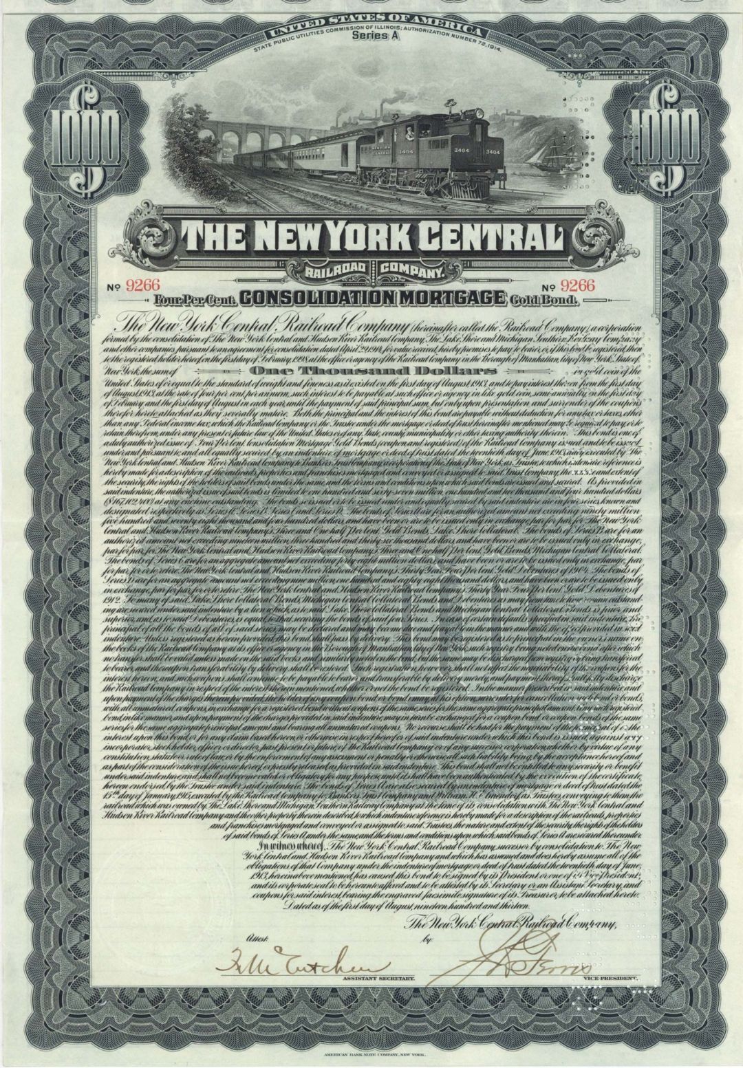 New York Central Railroad Co. - $1000 1913 dated Railway Gold Bond