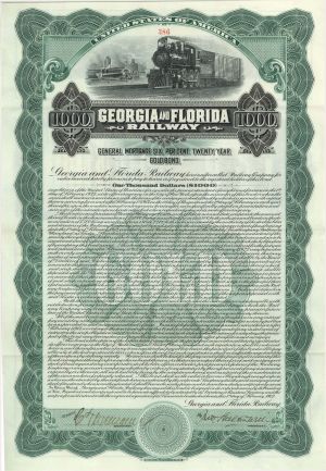 Georgia and Florida Railway  - 1912 dated $1,000 Bond