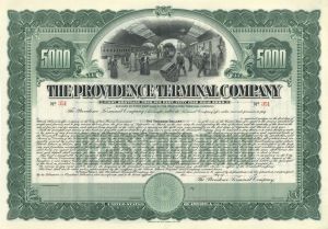 Providence Terminal Company - circa 1910's Unissued Rhode Island Railway/Shipping $5,000 Gold Bond