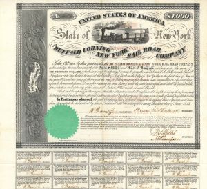 Buffalo Corning and New York Rail Road Co. - 1853 dated $1,000 Bond