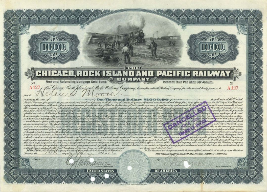 Chicago, Rock Island and Paciifc Railway Co. - 1906 dated $1,000 Bond