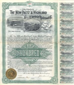 New Paltz and Highland Electric Railroad Co. - 1893 dated $500 Bond