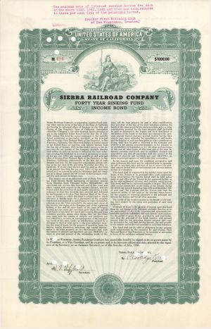 Sierra Railroad Co. - 1936 dated $1,000 Bond