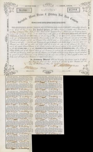Springfield, Mount Vernon and Pittsburg Rail Road Co.-  1853 dated $500 Bond