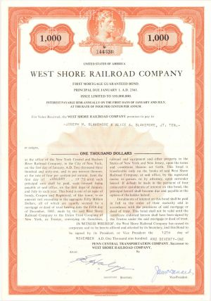 West Shore Railroad Co. - 1971 dated $1,000 Bond
