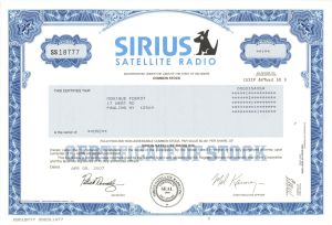 Sirius Satellite Radio - 2007 dated Stock Certificate